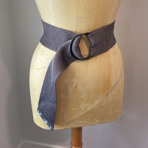 90s Banana Republic Wide Mesh Belt; OO ring buckle, dark silver tone chic style